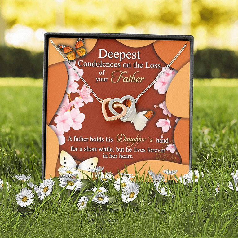 Deepest Condolence On The Loss Of Your Father Memorial Interlocking Hearts Pendant Necklace Remembrance Gifts