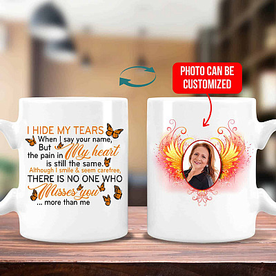 Alternative view of Personalized Photo I Hide My Tears When I Say Your Name Mug - Beer Stein - Water Bottle - Color Changing Mug