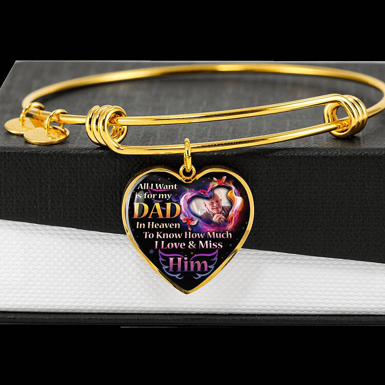 Personalized Photo All I Want Is For My Dad In Heaven I Love And Miss Him Hearts Pendant Necklace - Memorial Dad Necklace