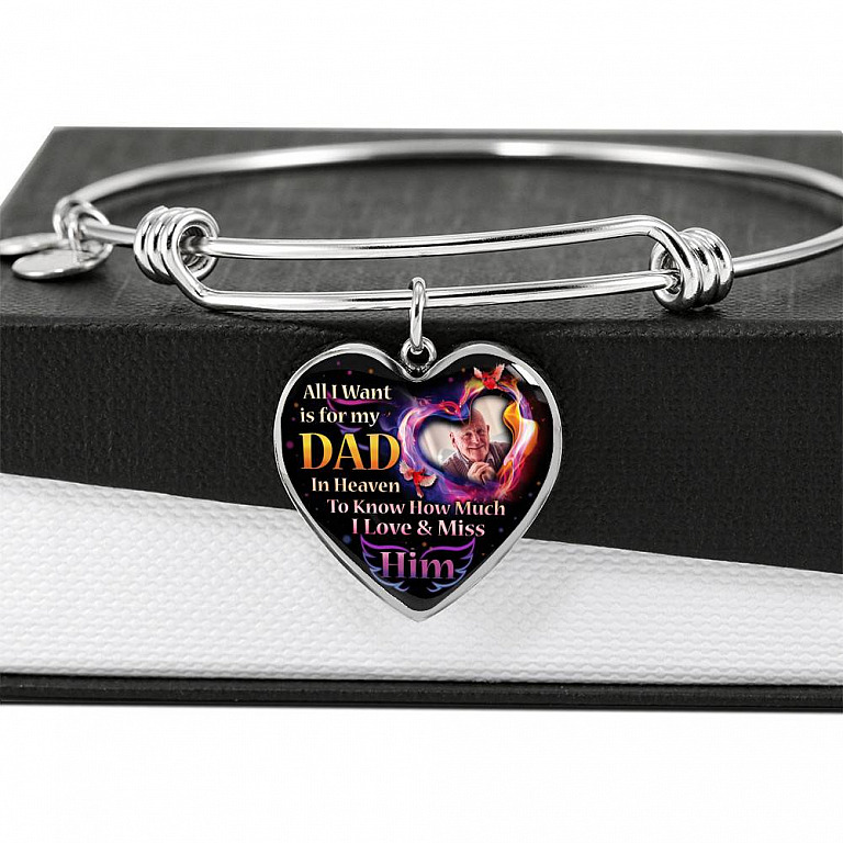 Personalized Photo All I Want Is For My Dad In Heaven I Love And Miss Him Hearts Pendant Necklace - Memorial Dad Necklace