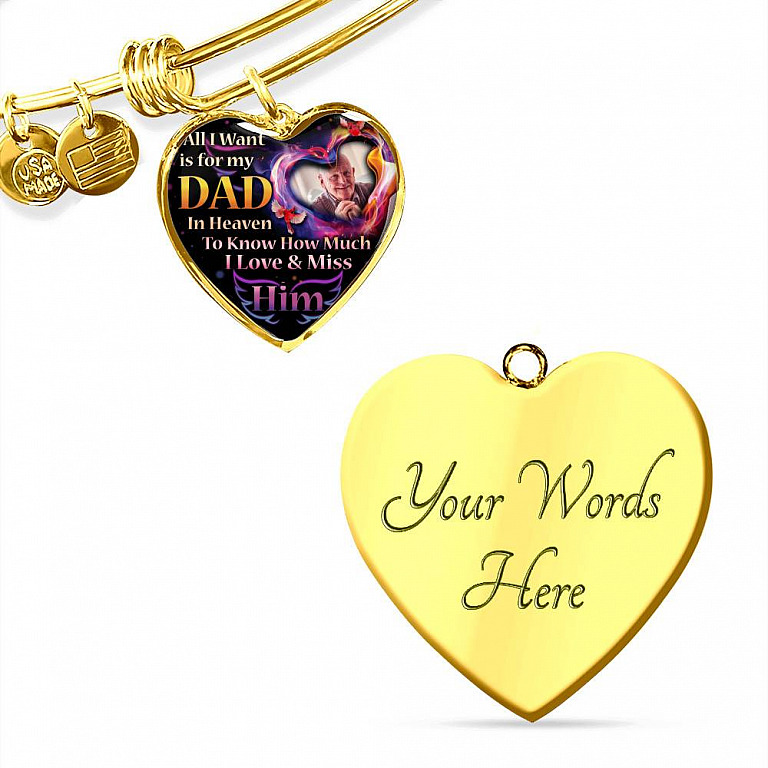 Personalized Photo All I Want Is For My Dad In Heaven I Love And Miss Him Hearts Pendant Necklace - Memorial Dad Necklace