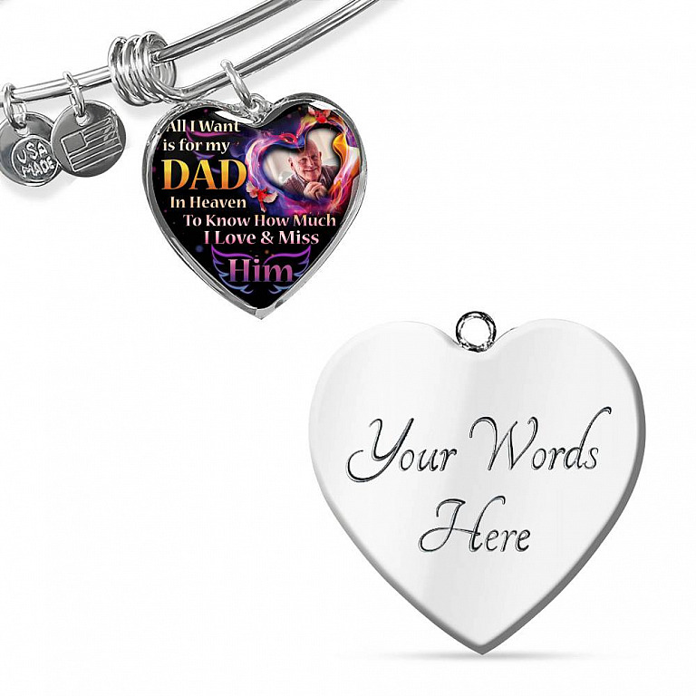 Personalized Photo All I Want Is For My Dad In Heaven I Love And Miss Him Hearts Pendant Necklace - Memorial Dad Necklace
