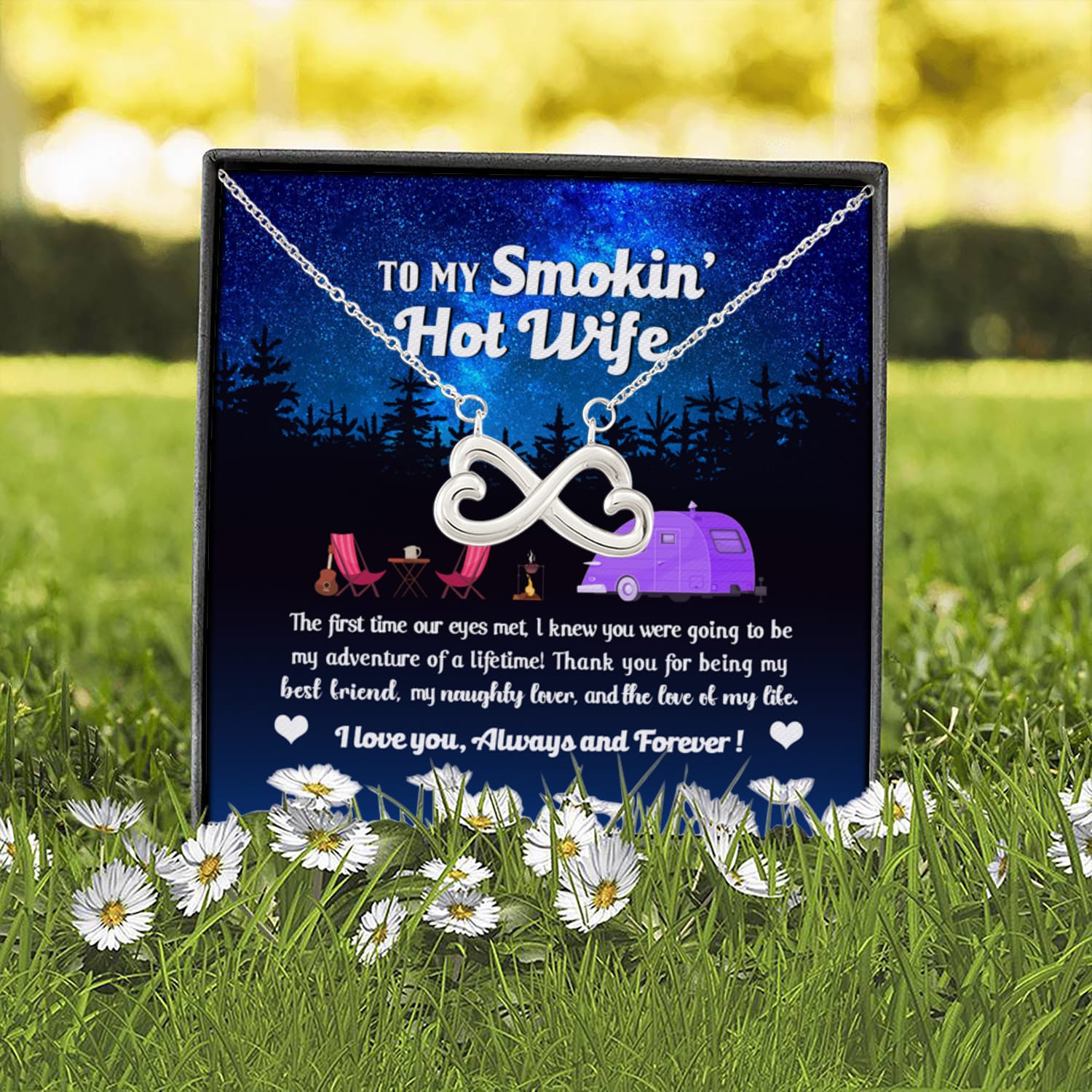 34 HG. Smokin Hot Wife Camping Infinity Heart Necklace (Silver) 2