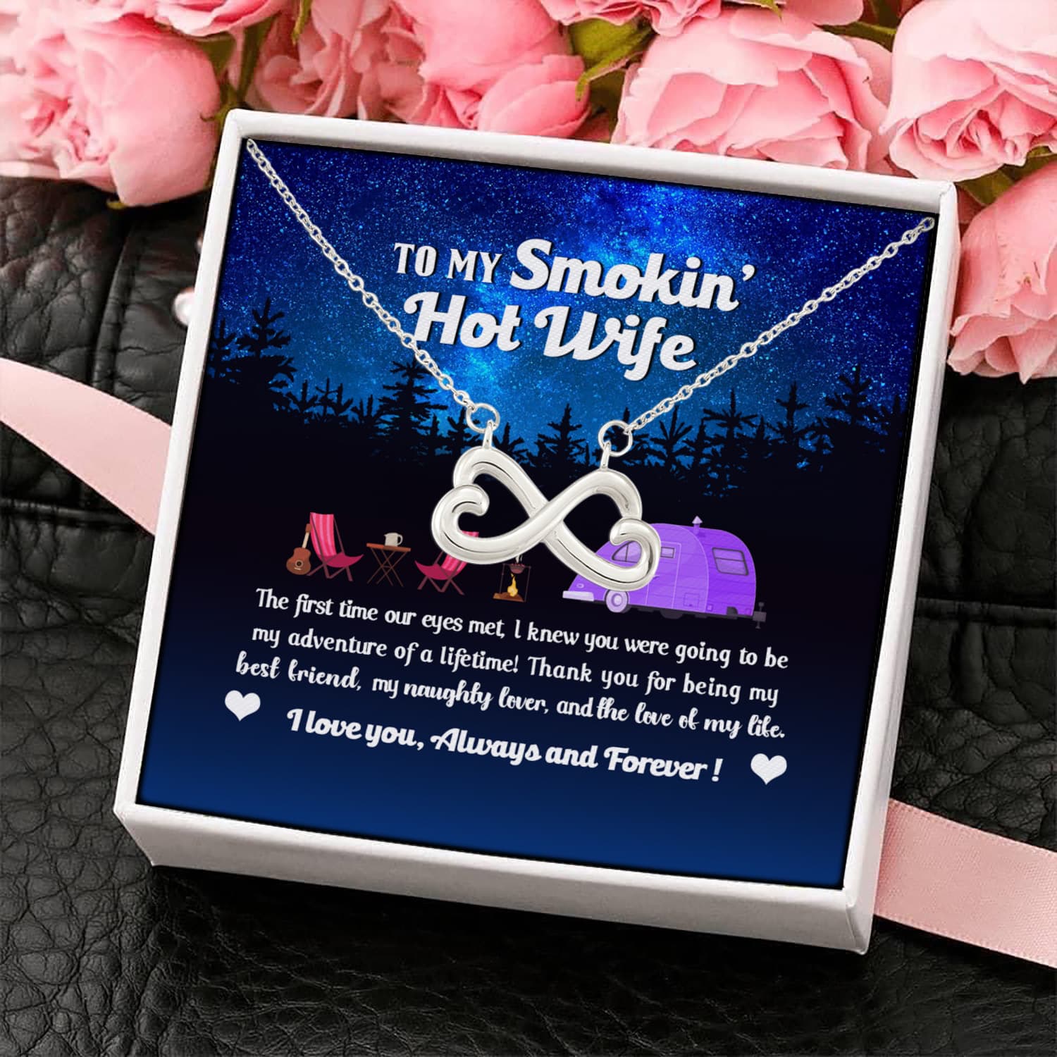 34 HG. Smokin Hot Wife Camping Infinity Heart Necklace (Silver) 4