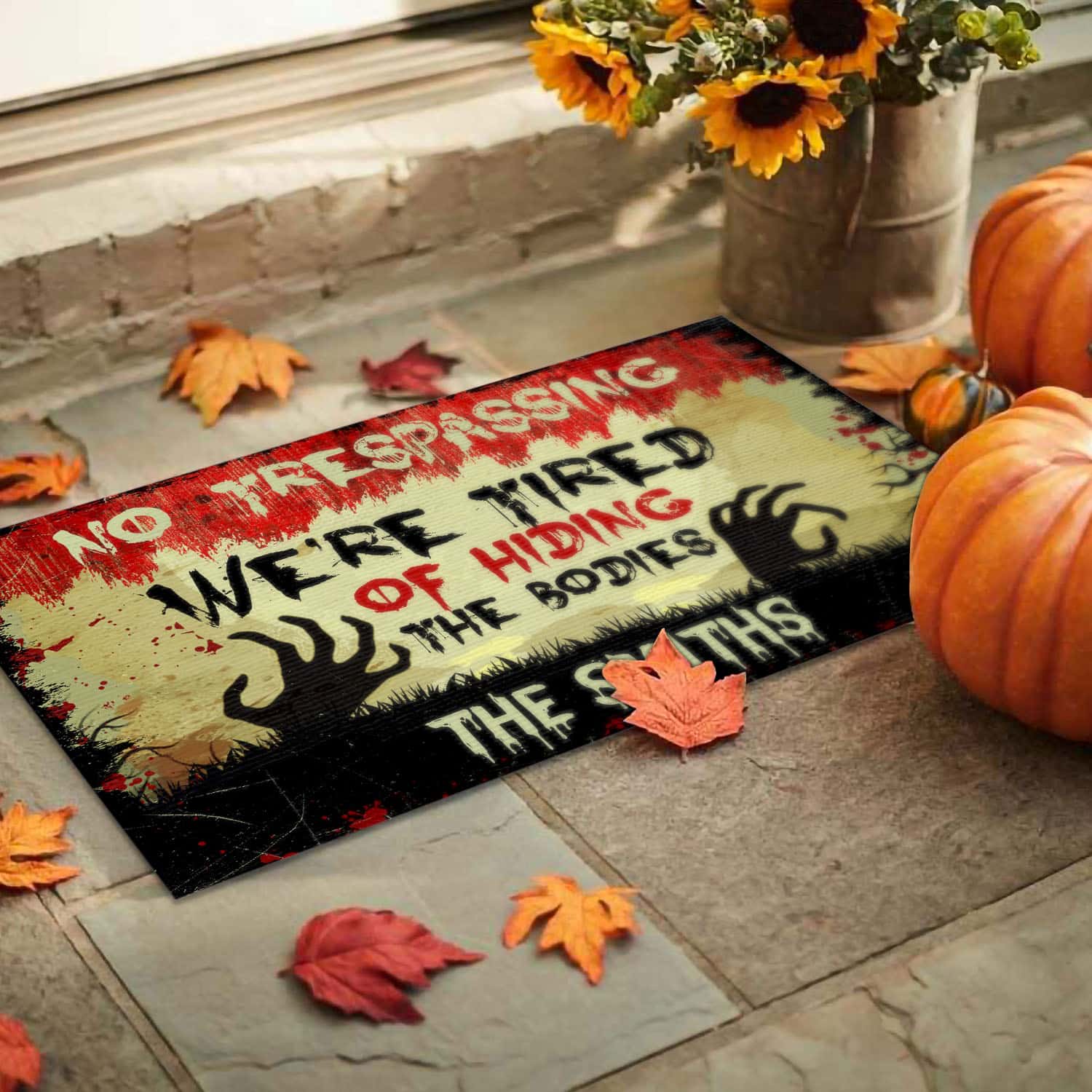 2VT. No Trespassing Hiding The Bodies sample design Doormat mockup 9