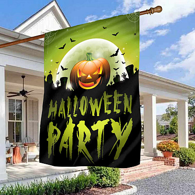 Halloween Party Scary Pumpkins Graveyard Flag -  Halloween Themed Garden Flag - House Flag - Wall Flag