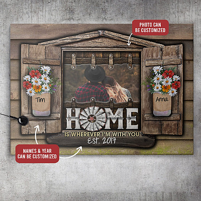 Personalized Photo Home Is Wherever I'm With You Framed Canvas Prints - Unframed Poster - Custom Gift for Couple