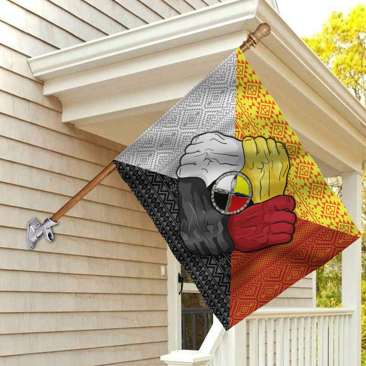 4BN. Hands Together 30x40 House Flag Mockup 2