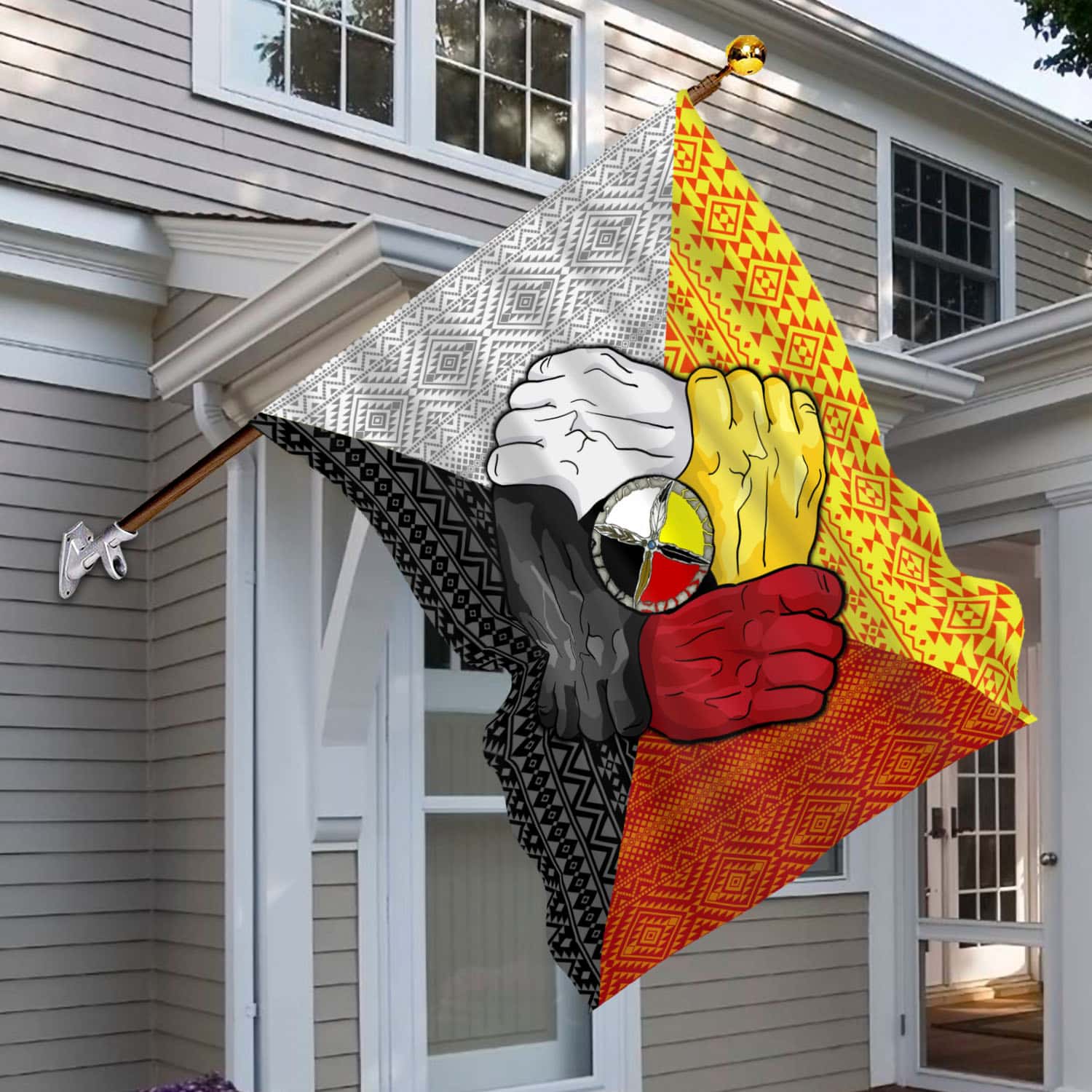 4BN. Hands Together 30x40 House Flag Mockup 6