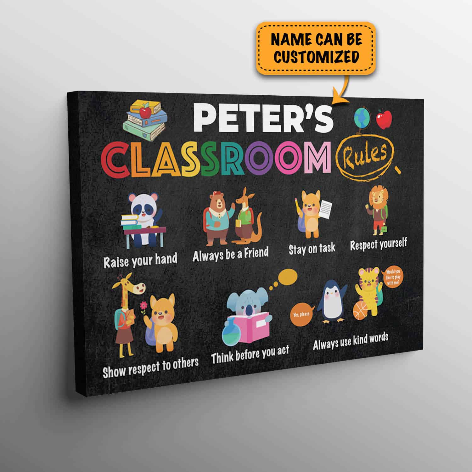 3VT. Classroom Rules Raise Your Hand canvas mk3