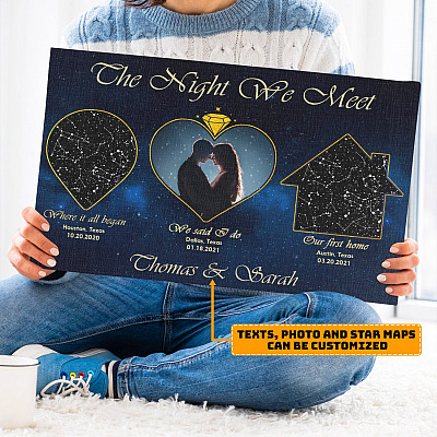 The Night Sky Story Of Us Personalized Couple Photo Star Map Canvas Poster - Custom Name Couple Anniversary Gifts Star Map Wall Art