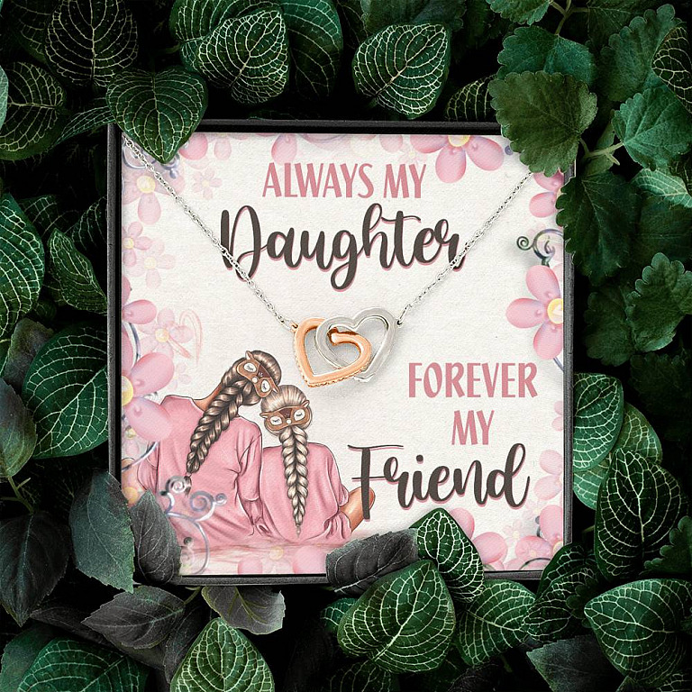 Always My Daughter Forever My Friend Mom and Daughter Interlocking Hearts Pendant Necklace