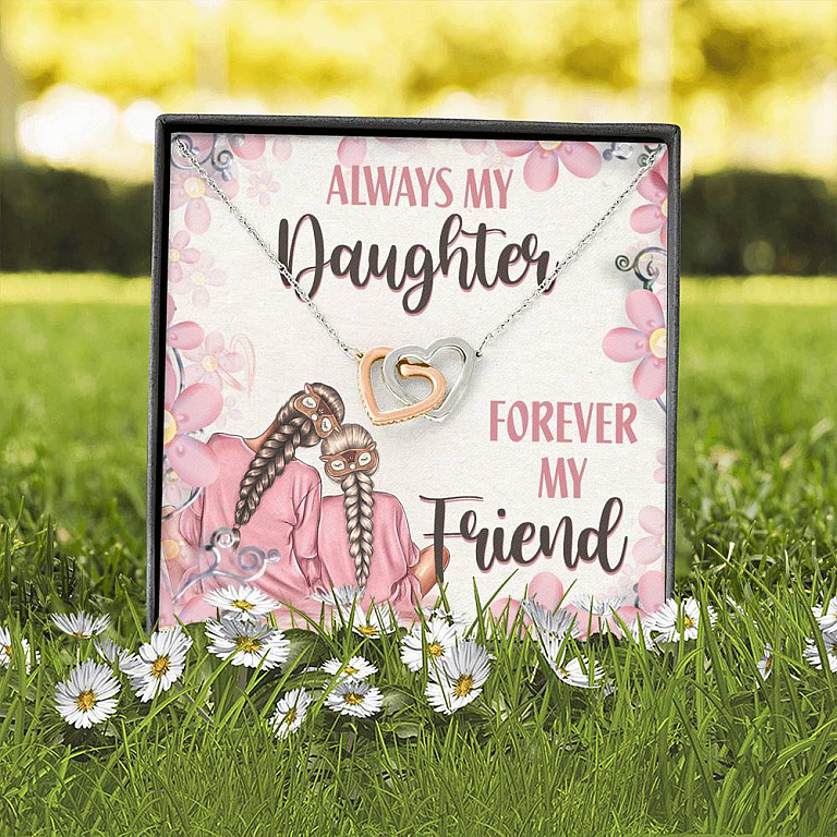Always My Daughter Forever My Friend Mom and Daughter Interlocking Hearts Pendant Necklace