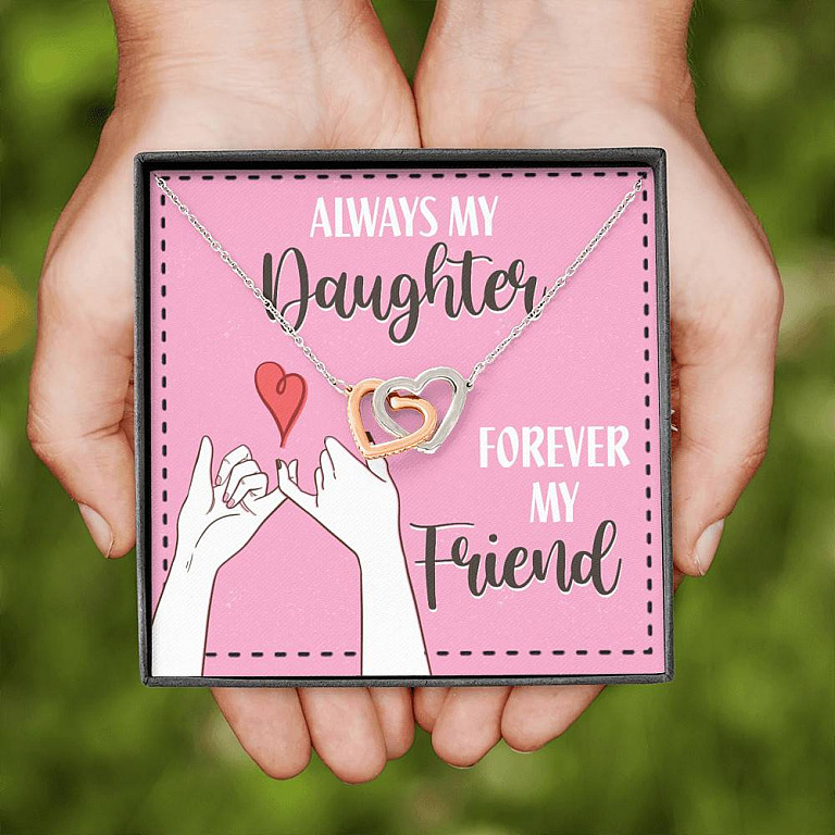 Mom and Daughter Always My Daughter Forever My Friend Interlocking Hearts Pendant Necklace