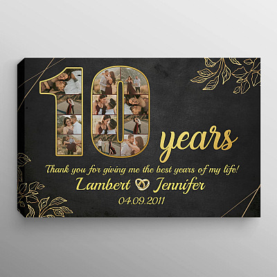 Personalized 10 Years Together Anniversary Framed Canvas - Custom Photo 10th Year Wedding Anniversary Unframed Poster
