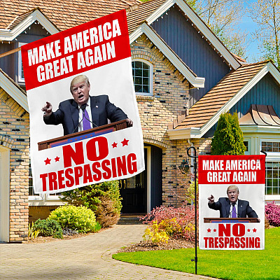 Alternative view of Make America Great Again No Trespassing Donald Trump Garden Flag - Funny Trump House Flag