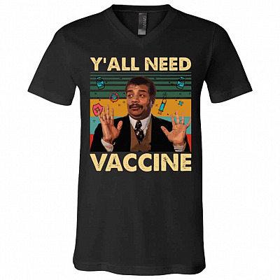 vaccine, Black, V-Neck T-Shirt