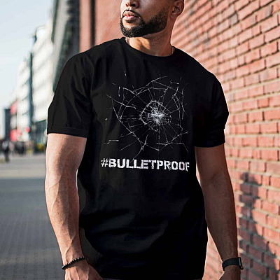 Alternative view of BulletProof Broken Glass Funny T-Shirt