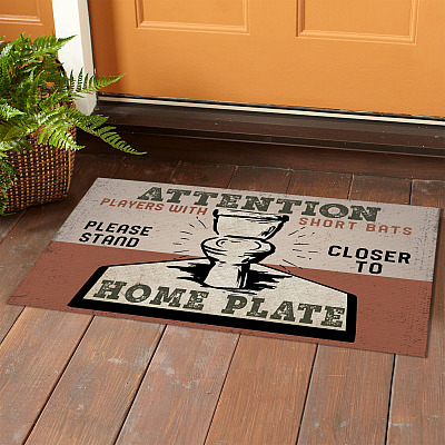 Alternative view of Attention Players With Short Bats Please Stand Closer To Home Plate House Doormat - Softball Home Plate Mat