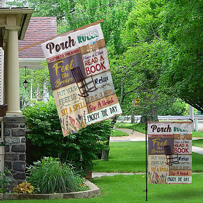 Alternative view of Porch Rules Flag - Listen To The Birds Feel The Breeze Enjoy The Day Garden Flag - House Flag
