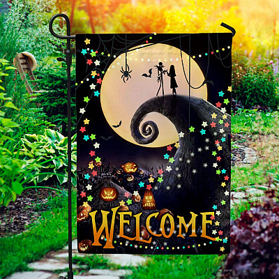 Welcome Halloween Before Christmas Garden Flag - House Flag - Sally Jack Flag