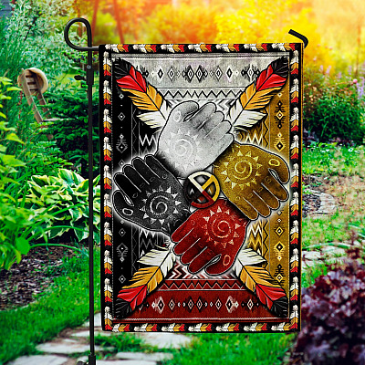 Native American Hold Hands Together Decorative Garden Flag - Indoor Outdoor Flag - House Flag
