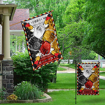 Alternative view of Native American Hold Hands Together Decorative Garden Flag - Indoor Outdoor Flag - House Flag
