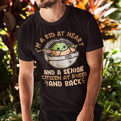 Alternative view of I'm A Kid At Heart And A Senior Citizen At Knees And Back Funny Shirt - Baby Yoda Shirt