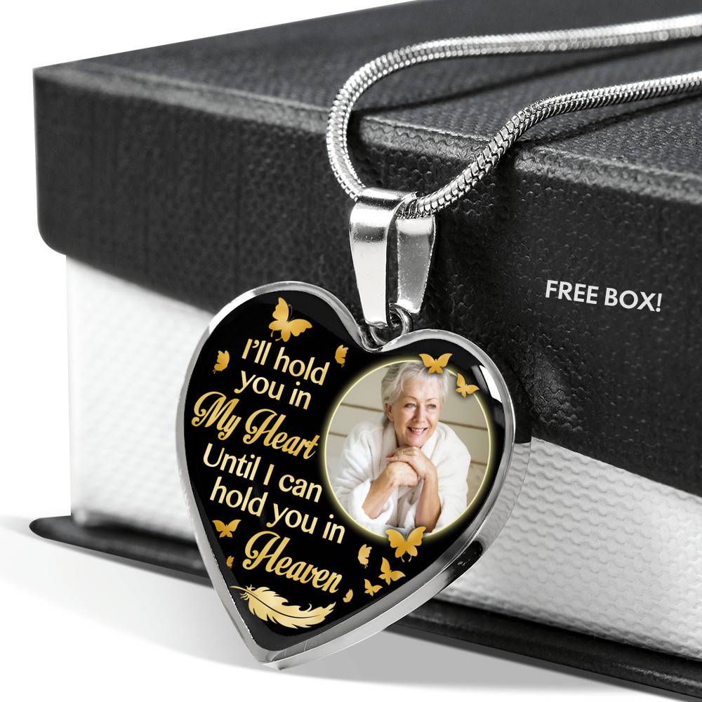 Custom Photo I'll Hold You In My Heart Until I Can Hold You In Heaven Feather Butterfly Memorial Heart Pendant Necklace Custom Photo I'll Hold You In My Heart Until I Can Hold You In Heaven Feather Butterfly Memorial Heart Pendant Necklace