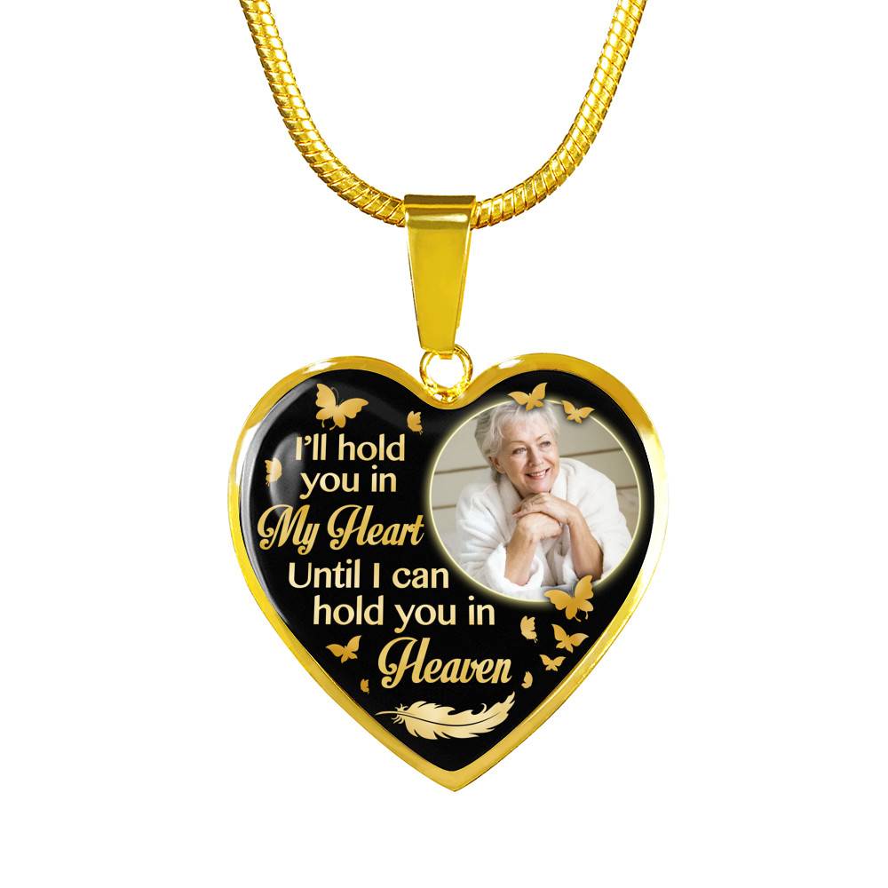 Custom Photo I'll Hold You In My Heart Until I Can Hold You In Heaven Feather Butterfly Memorial Heart Pendant Necklace Custom Photo I'll Hold You In My Heart Until I Can Hold You In Heaven Feather Butterfly Memorial Heart Pendant Necklace