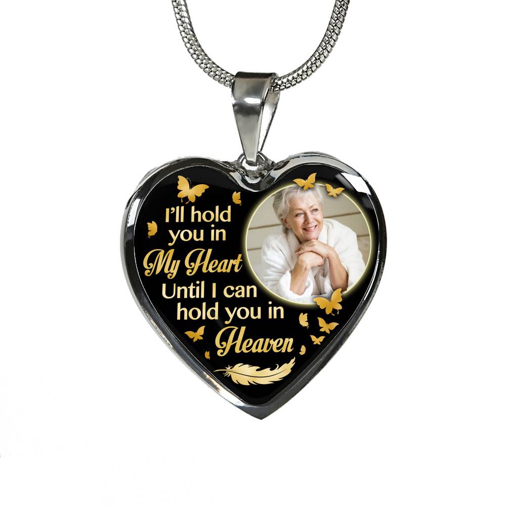 Custom Photo I'll Hold You In My Heart Until I Can Hold You In Heaven Feather Butterfly Memorial Heart Pendant Necklace Custom Photo I'll Hold You In My Heart Until I Can Hold You In Heaven Feather Butterfly Memorial Heart Pendant Necklace