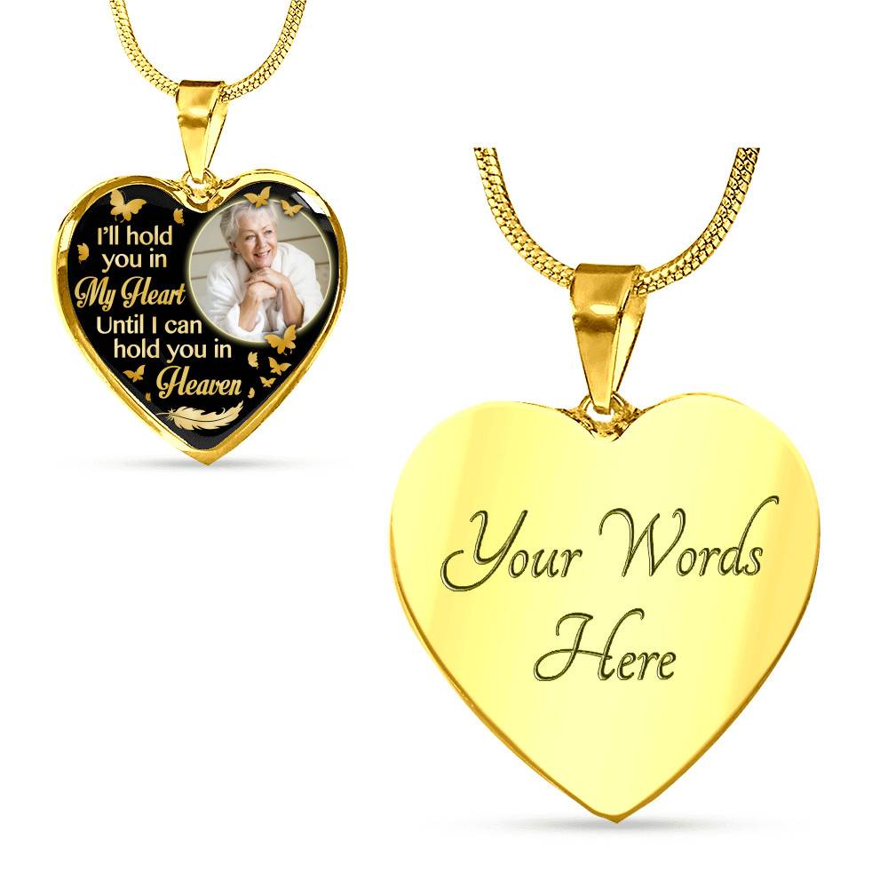 Custom Photo I'll Hold You In My Heart Until I Can Hold You In Heaven Feather Butterfly Memorial Heart Pendant Necklace Custom Photo I'll Hold You In My Heart Until I Can Hold You In Heaven Feather Butterfly Memorial Heart Pendant Necklace