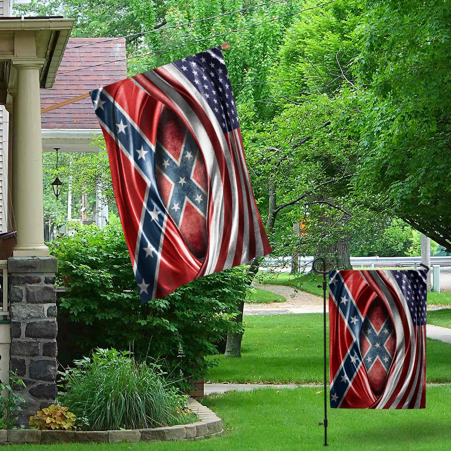 7VT. Us Confederate Flag Garden & House Mockup 1