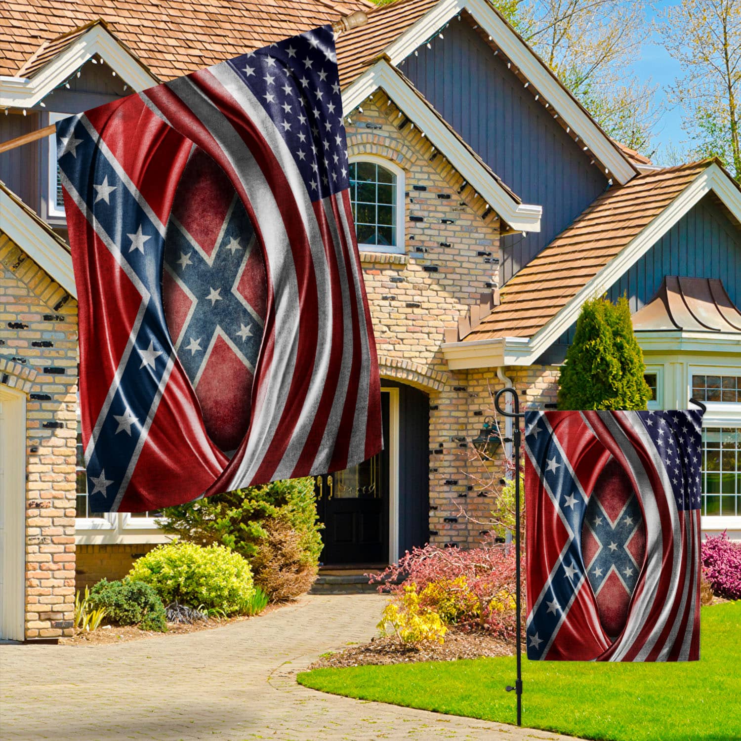 7VT. Us Confederate Flag Garden & House Mockup 3