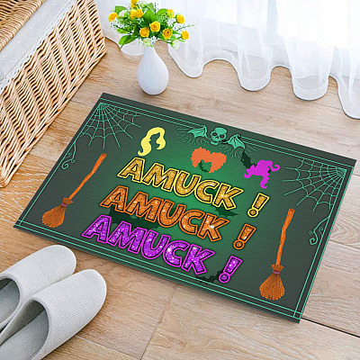 Alternative view of Halloween Hocus Pocus Amuck Outdoor Indoor Doormat - Witch Broom Door Mat - Sanderson Sisters Doormat Rug