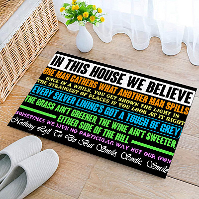 Alternative view of In This House We Believe One Man Gathers What Another Man Spills Rock Band Indoor Outdoor Doormat