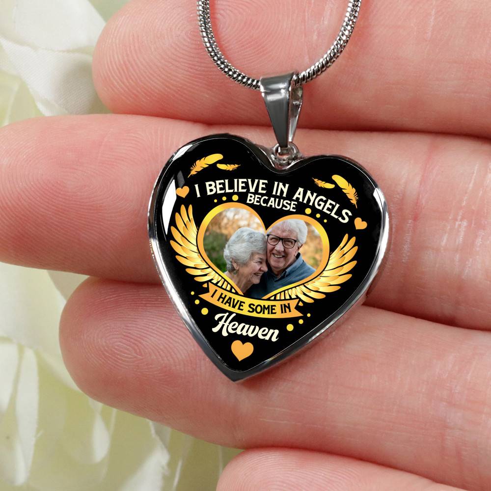 I Believe in Angels Because I Have Some in Heaven Personalized Photo Heart Pendant Necklace I Believe in Angels Because I Have Some in Heaven Personalized Photo Heart Pendant Necklace