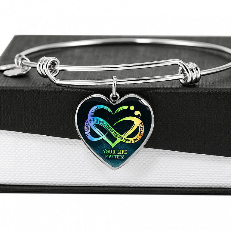 It's Okay If The Only Thing You Do Today Is Breathe Your Life Matters Heart Pendant Necklace - Suicide Awareness Gift