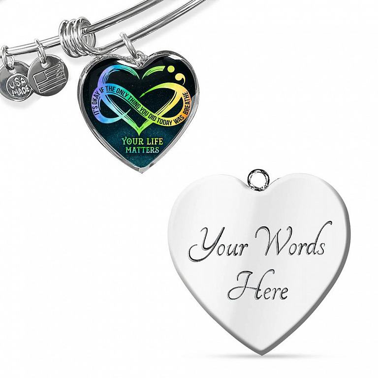 It's Okay If The Only Thing You Do Today Is Breathe Your Life Matters Heart Pendant Necklace - Suicide Awareness Gift