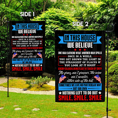 Alternative view of In This House We Believe One Man Gathers What Another Man Spills Rock Band Garden Flag - House Flag