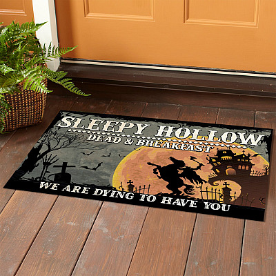 Alternative view of Sleepy Hollow Dead and Breakfast Indoor Outdoor Doormat - Halloween Doormat