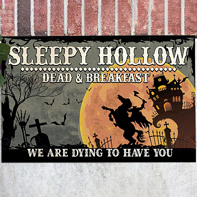 Sleepy Hollow Dead and Breakfast Indoor Outdoor Doormat - Halloween Doormat