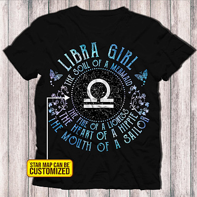 Alternative view of Personalized Star Map Libra Girl the Soul of A Mermaid the Heart of A Hippie T-Shirt - Premium Ladies T-Shirt - Libra Star Sign Gift