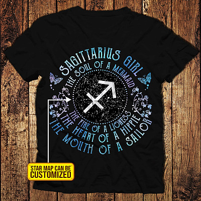 Alternative view of Personalized Star Map Sagittarius Girl the Soul of A Mermaid the Heart of A Hippie T-Shirt - Premium Ladies T-Shirt - Sagittarius Gift
