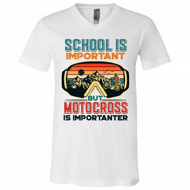 school, White, V-Neck T-Shirt
