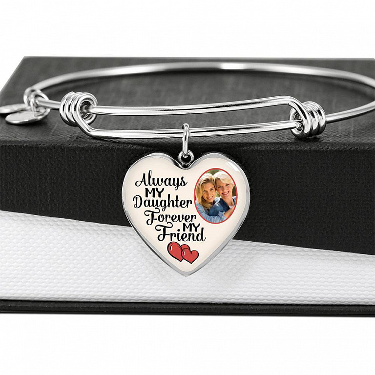 Personalized Photo Always My Daughter Forever My Friend Heart Pendant Necklace