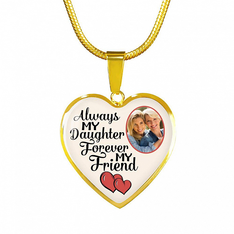 Personalized Photo Always My Daughter Forever My Friend Heart Pendant Necklace