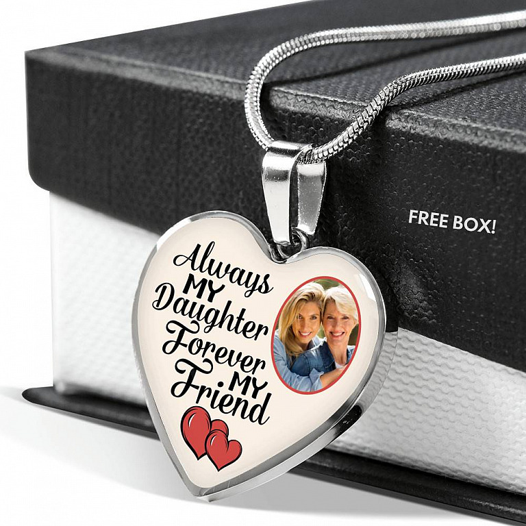 Personalized Photo Always My Daughter Forever My Friend Heart Pendant Necklace