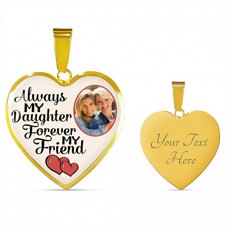 Personalized Photo Always My Daughter Forever My Friend Heart Pendant Necklace