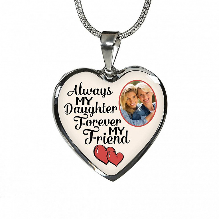 Personalized Photo Always My Daughter Forever My Friend Heart Pendant Necklace